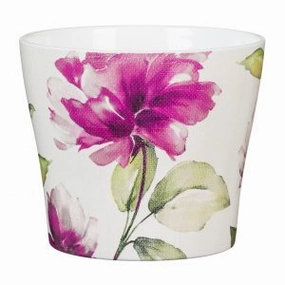 Floral Print Ceramic Cover Pot Burgundy Rose  (808) tall green plant  
