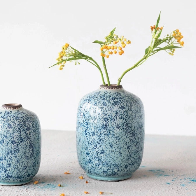 Floral Print Terracotta Vase
