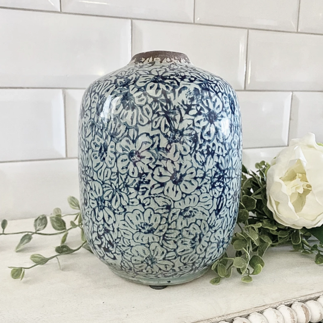 Floral Print Terracotta Vase
