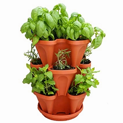 Flower Planter Set (3 Pot   1 Bottom Tray), Brown