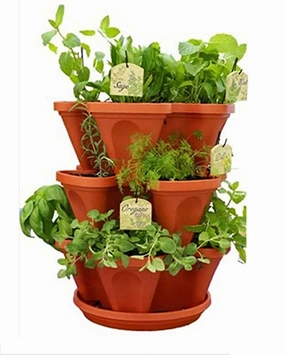 Flower Planter Set (3 Pot   1 Bottom Tray), Brown desktop planter  