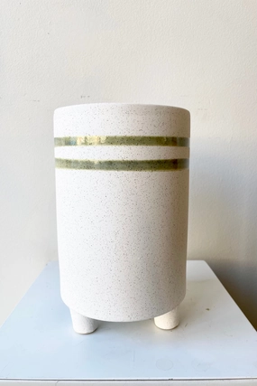 Fluorite Ceramic Cachepot Teal & White Tall dried green plant  