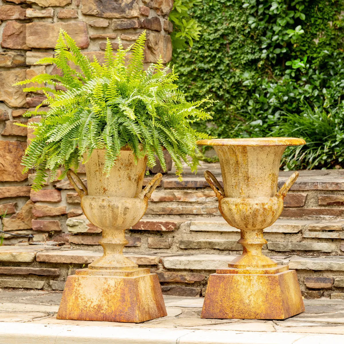 Fluted Metal Urn with Pedestal dried flowers  