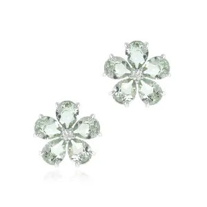 Forget-Me-Not Earrings in Green Amethyst & Diamonds