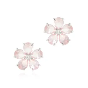 Forget-Me-Not Earrings in Rose Quartz & Diamonds
