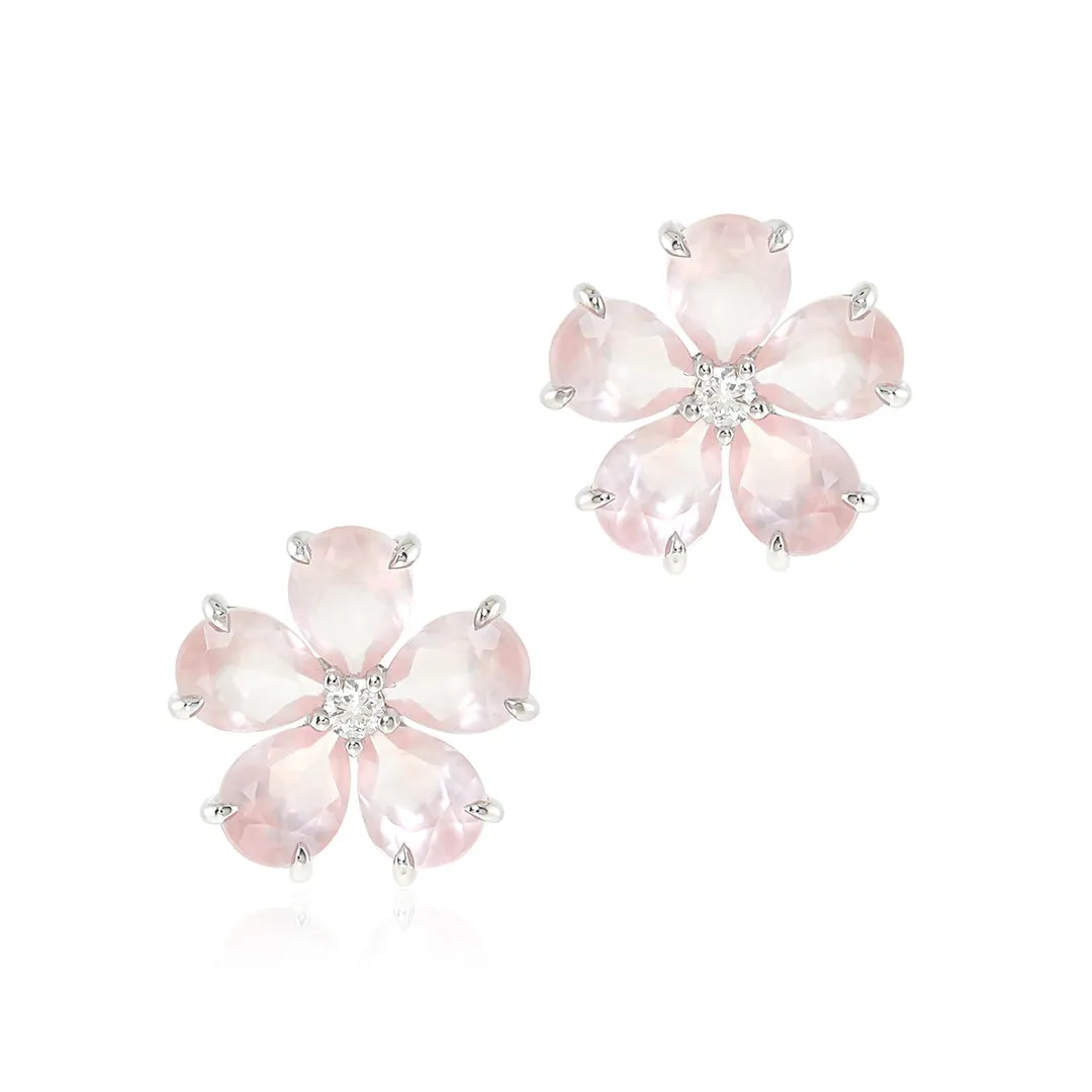 Forget-Me-Not Earrings in Rose Quartz & Diamonds