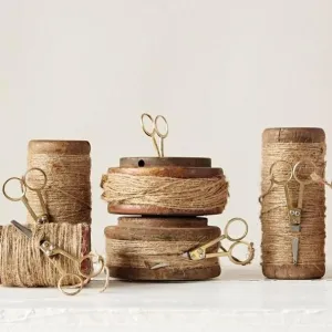 Found Wooden Spool With Jute & Scissors dried flowers  