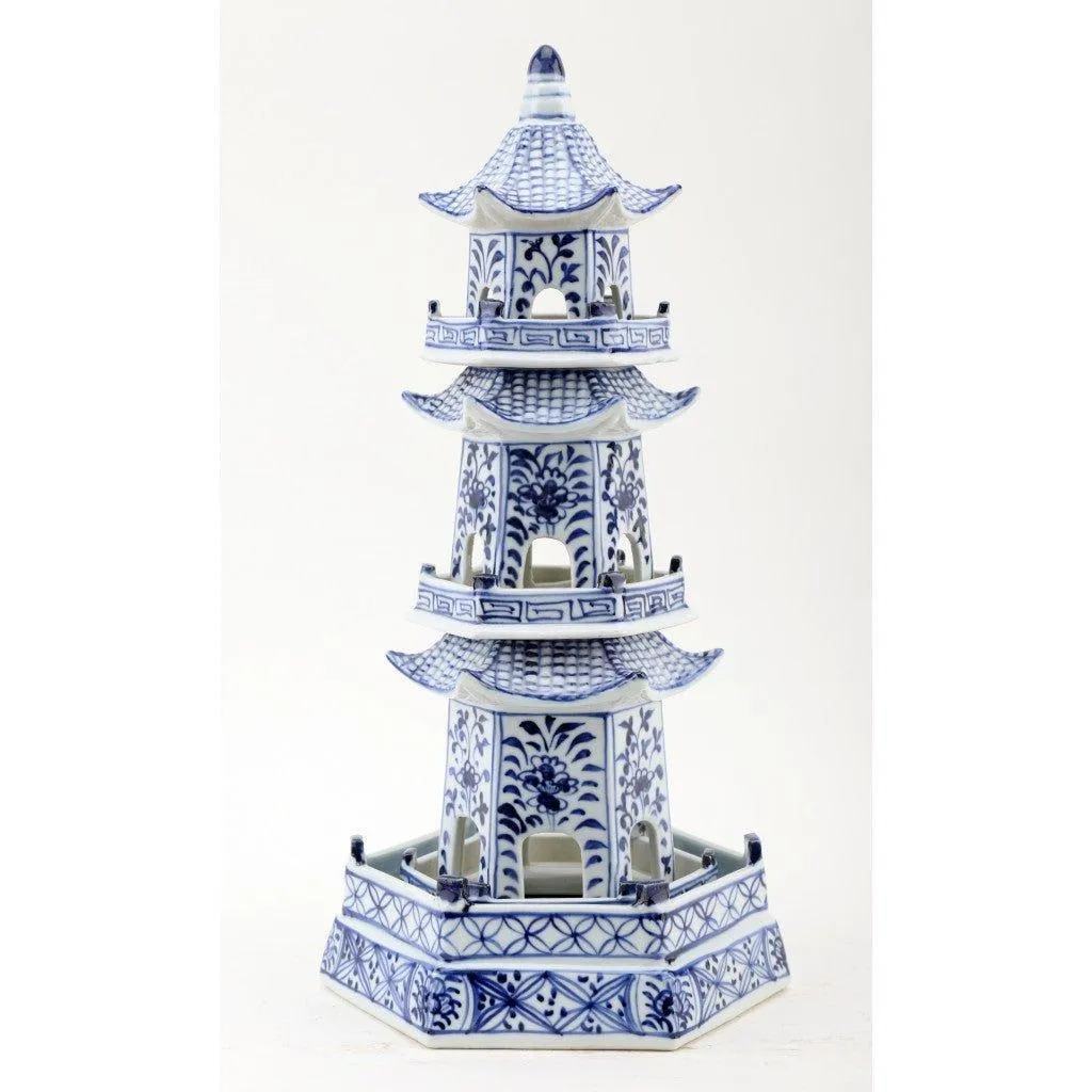 Four Tier Blue and White Porcelain Pagoda Statue