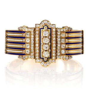 French Diamond and Enamel Jarretire Bangle Bracelet
