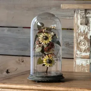 French Wire Flowers Under Glass Dome dried flowers  