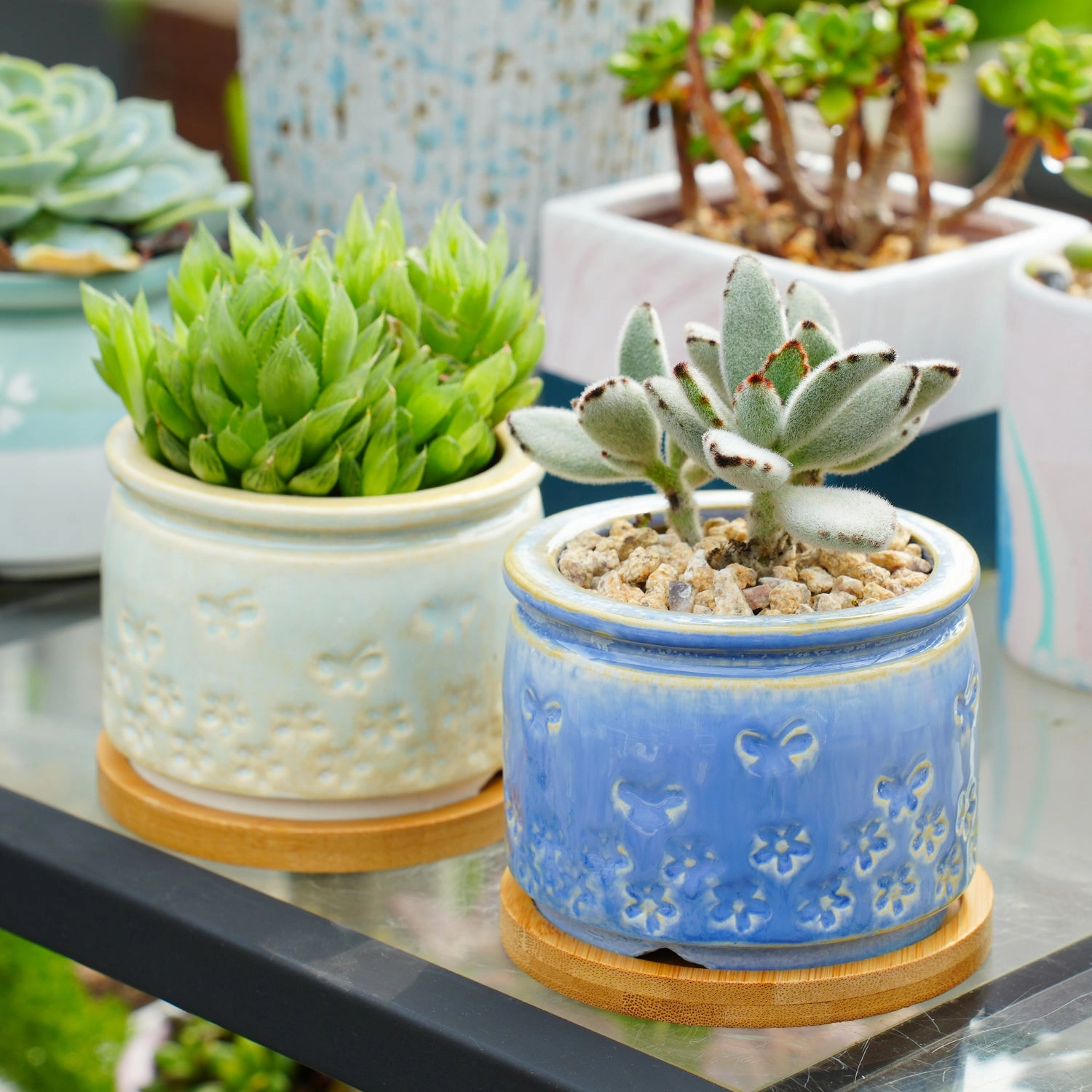 Fresh Style Rustic Glazed Ceramic Planter Set