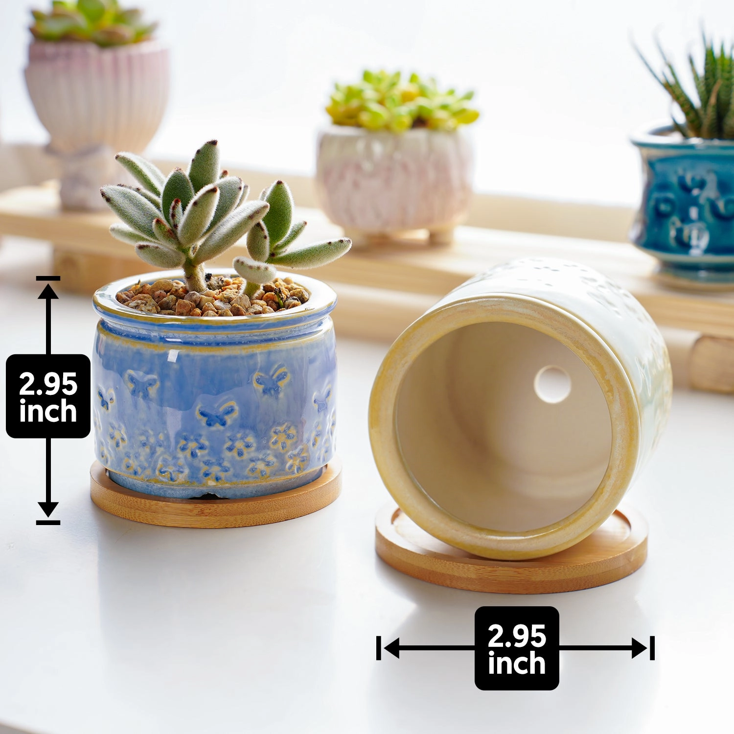 Fresh Style Rustic Glazed Ceramic Planter Set