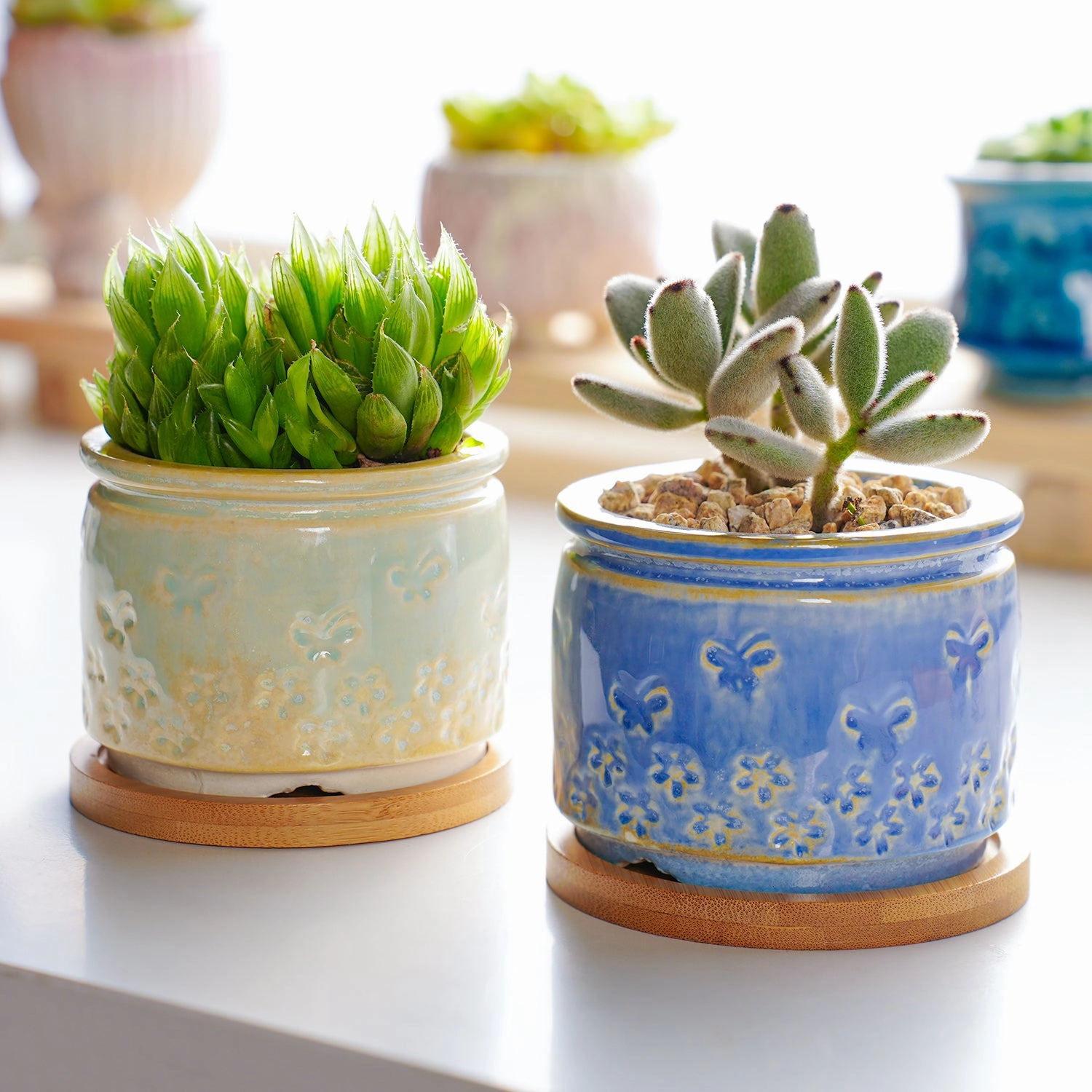 Fresh Style Rustic Glazed Ceramic Planter Set mini ornamental plant  