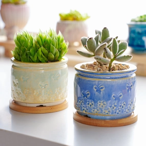 Fresh Style Rustic Glazed Ceramic Planter Set mini ornamental plant  