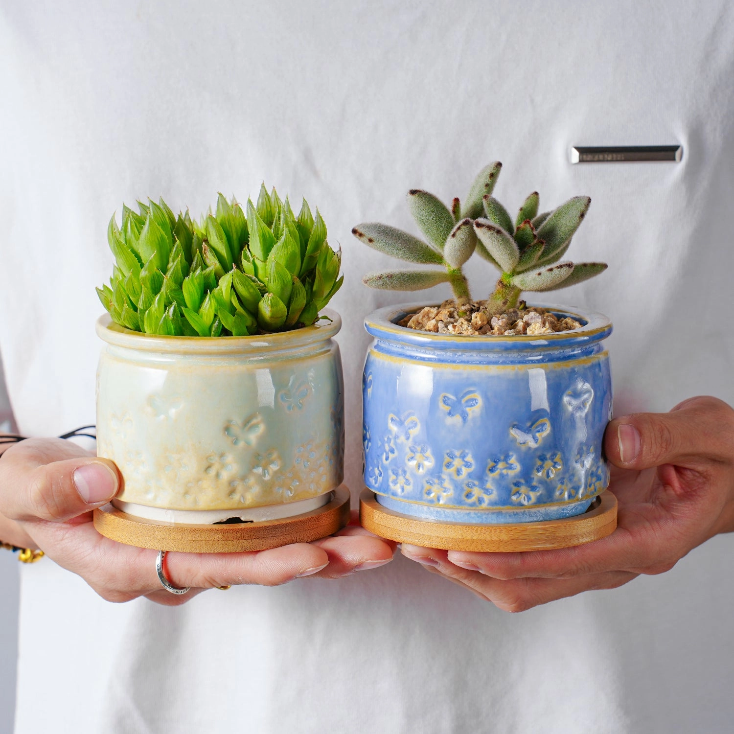 Fresh Style Rustic Glazed Ceramic Planter Set