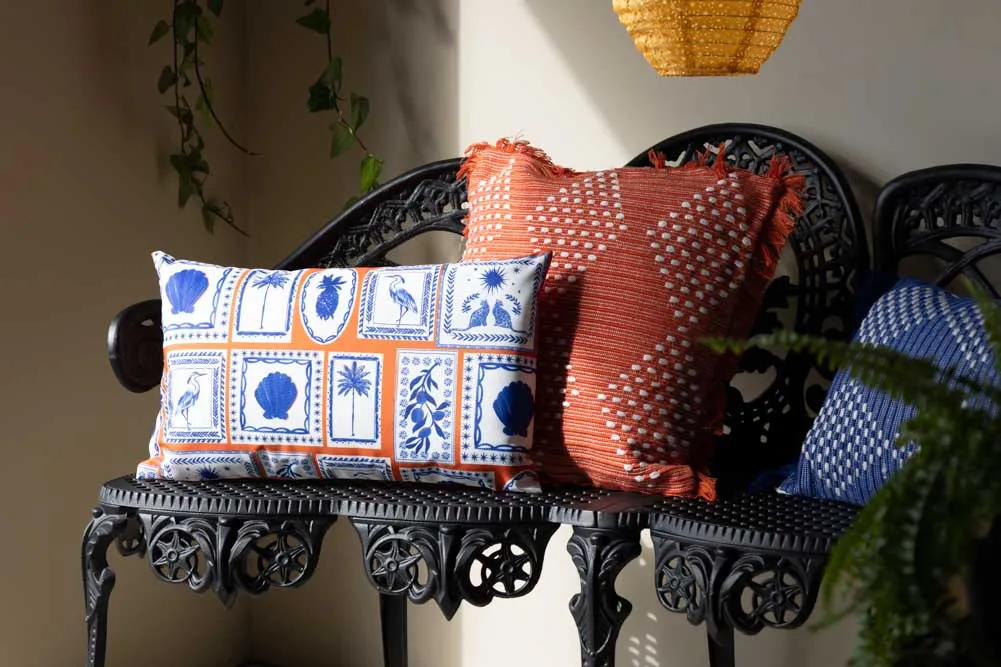 Frieze Pattern Blue & Orange Outdoor Cushion