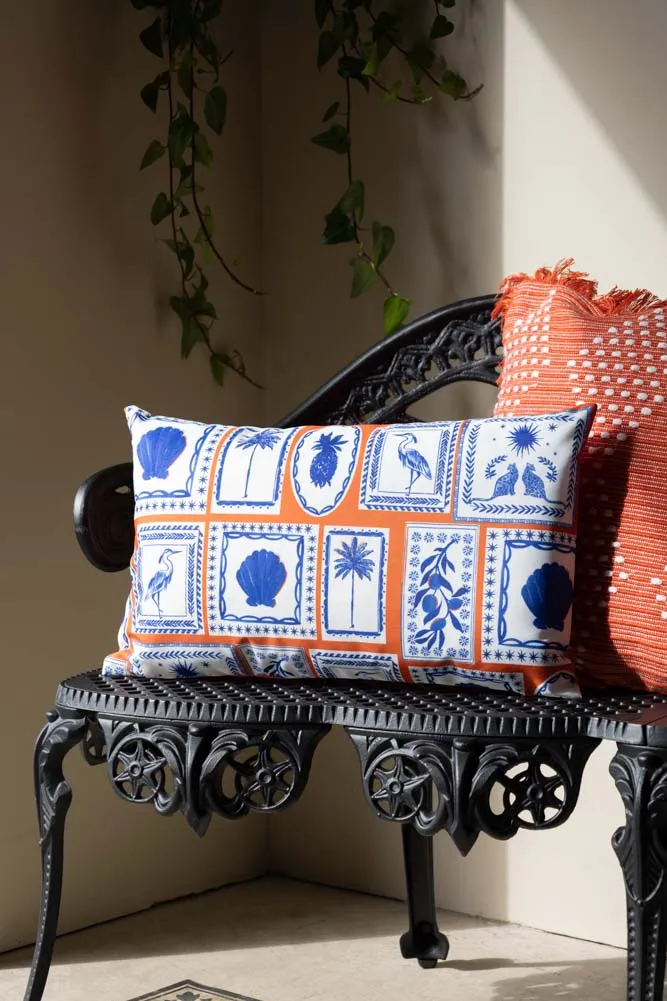 Frieze Pattern Blue & Orange Outdoor Cushion