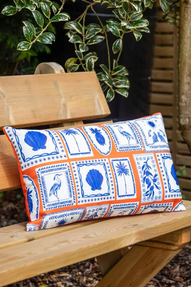 Frieze Pattern Blue & Orange Outdoor Cushion