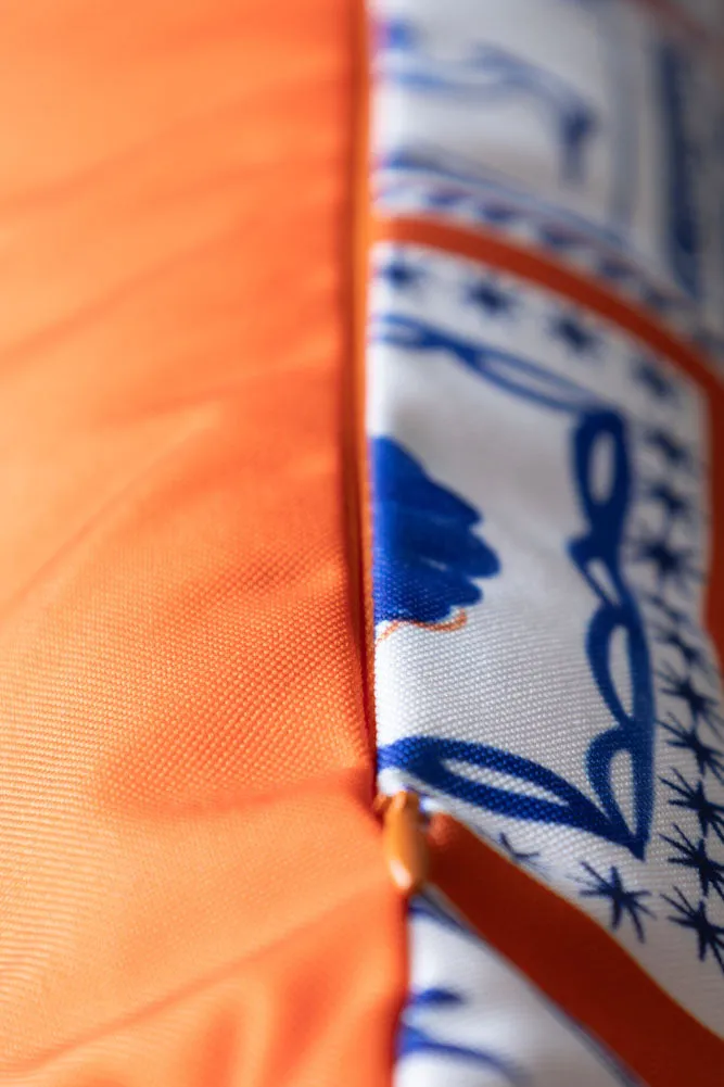 Frieze Pattern Blue & Orange Outdoor Cushion