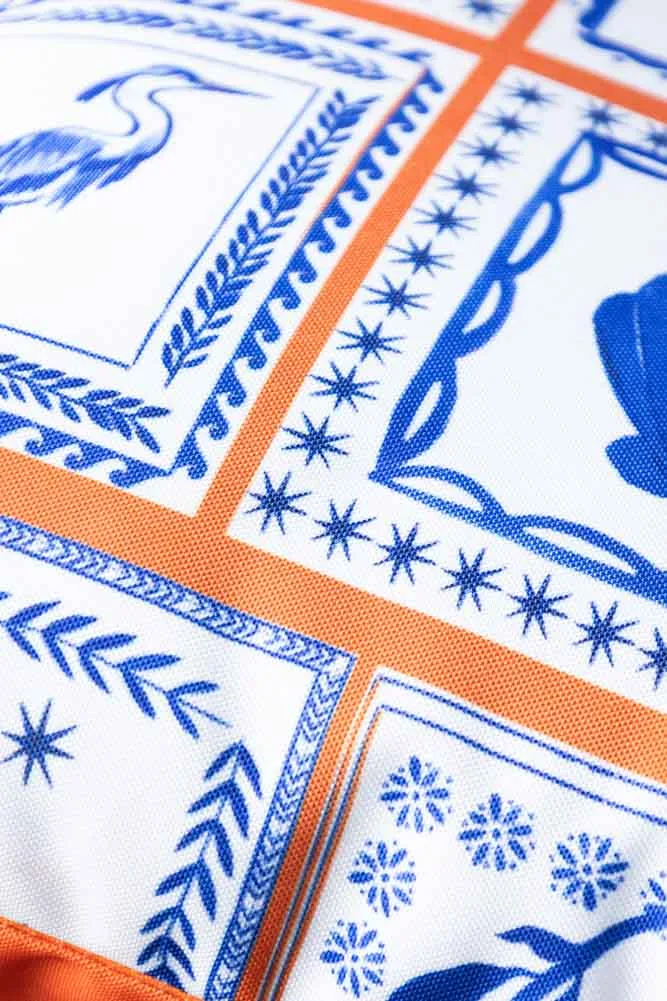 Frieze Pattern Blue & Orange Outdoor Cushion