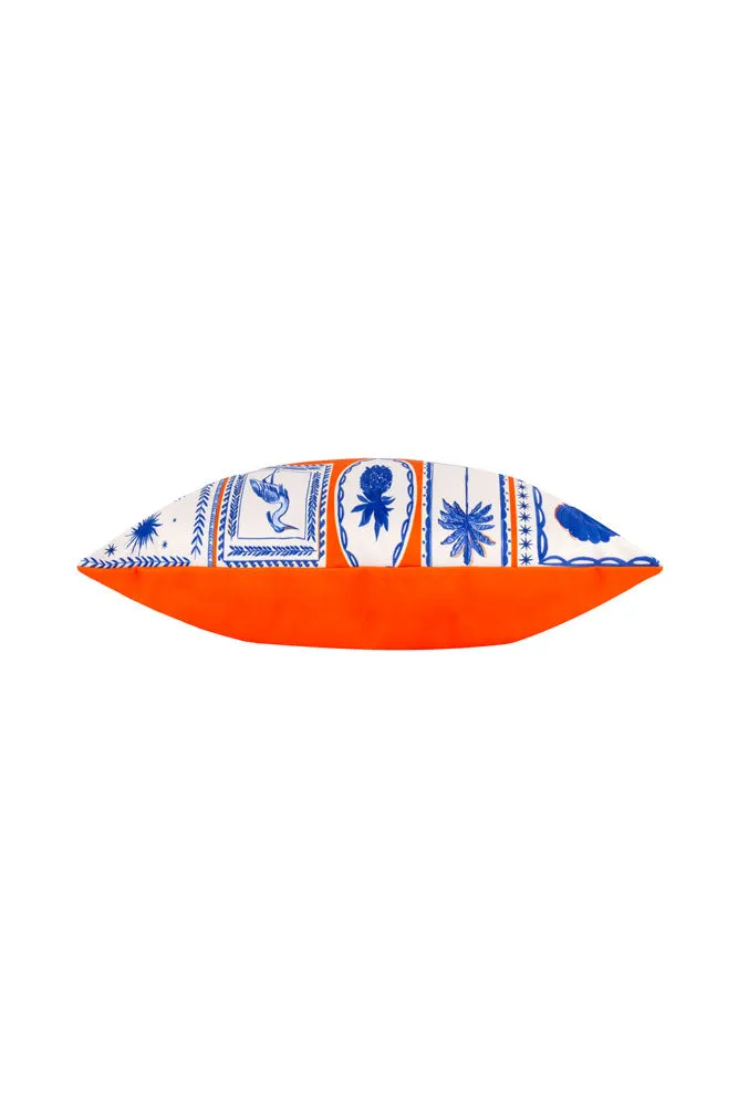 Frieze Pattern Blue & Orange Outdoor Cushion
