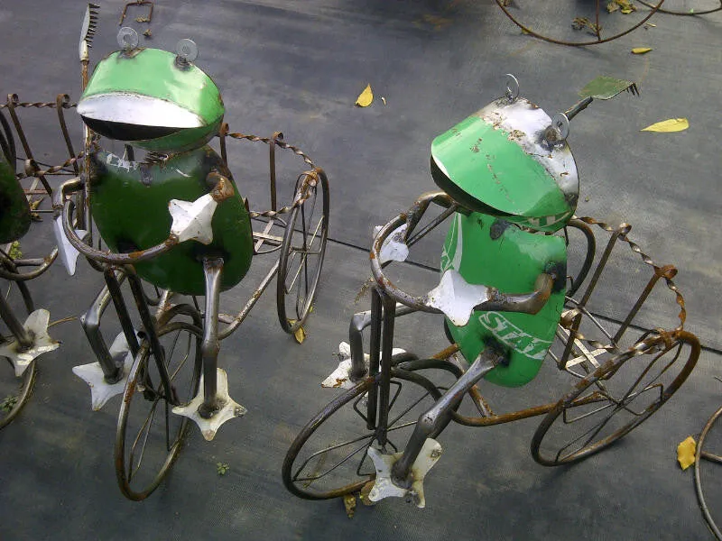 Frog on Basket Trike decorative plants  