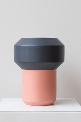 Fumario Ceramic Vase, 20cm - Dark Grey & Pink dried green plant  