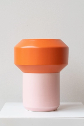 Fumario Ceramic Vase, 20cm - Orange & Pink dried green plant  
