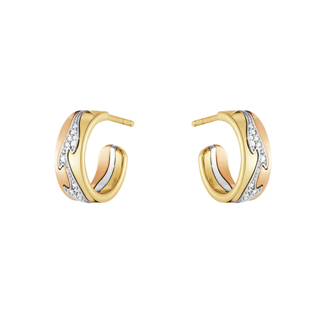 Fusion Tri-Color Gold & Diamond Hoop Earrings