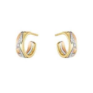 Fusion Tri-Color Gold & Diamond Hoop Earrings