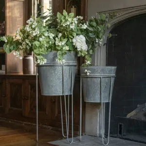Galvanized Standing Planter Set dried flowers  