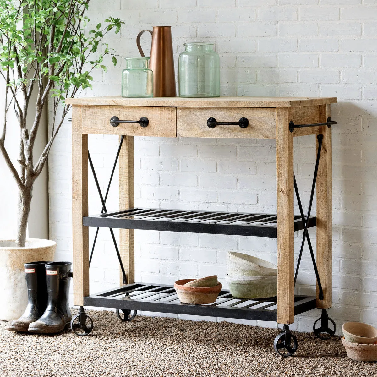 Garden Potting Cart dried flowers  