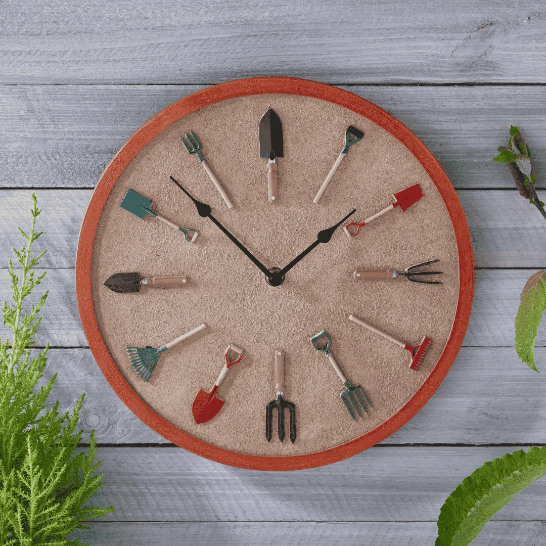 Garden Tools Wall Clock dried flowers  