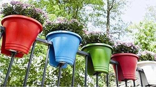 Garden Balcony Railing Planter (Set of 3, 30cm X 26cm, MultiColor)