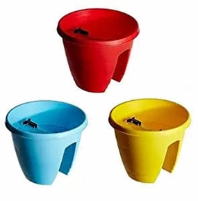 Garden Balcony Railing Planter (Set of 3, 30cm X 26cm, MultiColor) classic flowerpot  