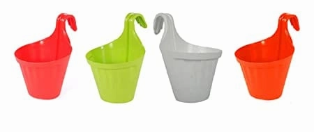 Garden Balcony Railing Planters with Holding Sticks (Set of 4)