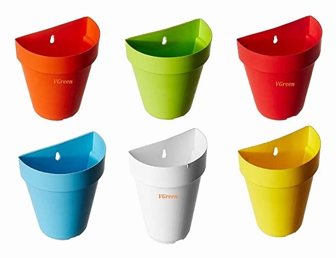 Garden Vertical Wall and Grill Hanging Planter (Multicolour) -Set of 6