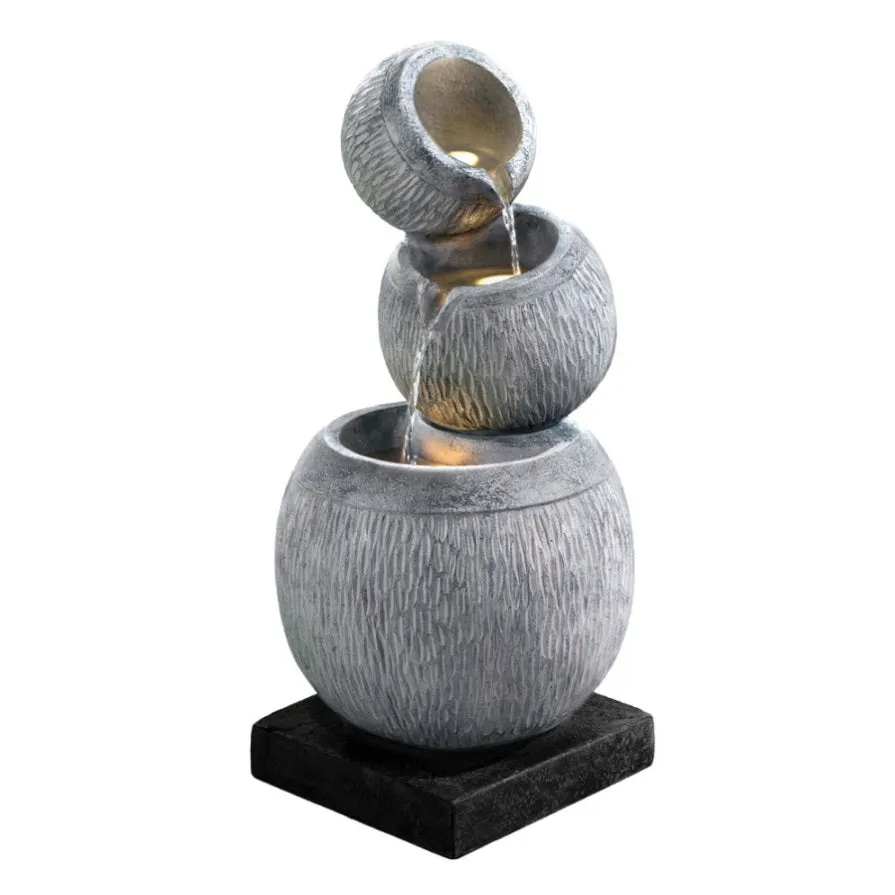 Gardeon Solar Fountain Water Feature Bird Bath Garden LED Light 80CM Grey FOUNT-BALL-3LVL-80-GY