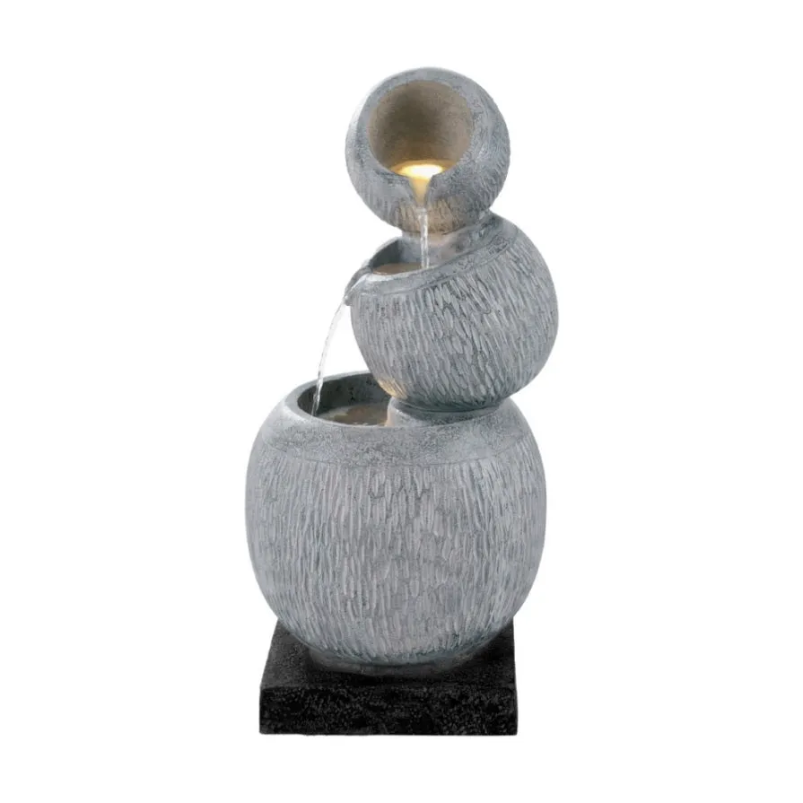 Gardeon Solar Fountain Water Feature Bird Bath Garden LED Light 80CM Grey FOUNT-BALL-3LVL-80-GY