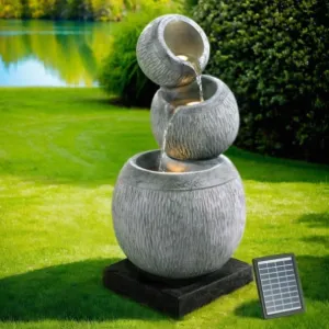 Gardeon Solar Fountain Water Feature Bird Bath Garden LED Light 80CM Grey FOUNT-BALL-3LVL-80-GY dried flowers  