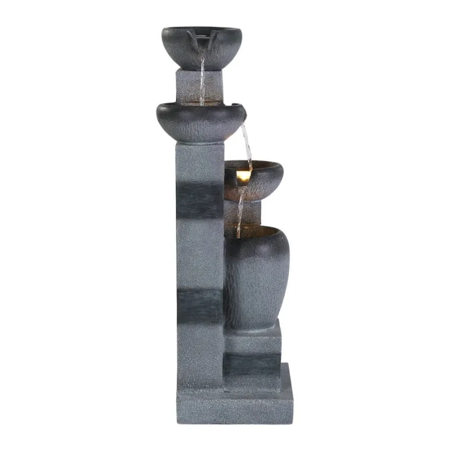 Gardeon Solar Fountain Water Feature Outdoor Fountain Indoor 3-Tier Bowl Cascading Grey FOUNT-MUSHROOM-4LVL-GR