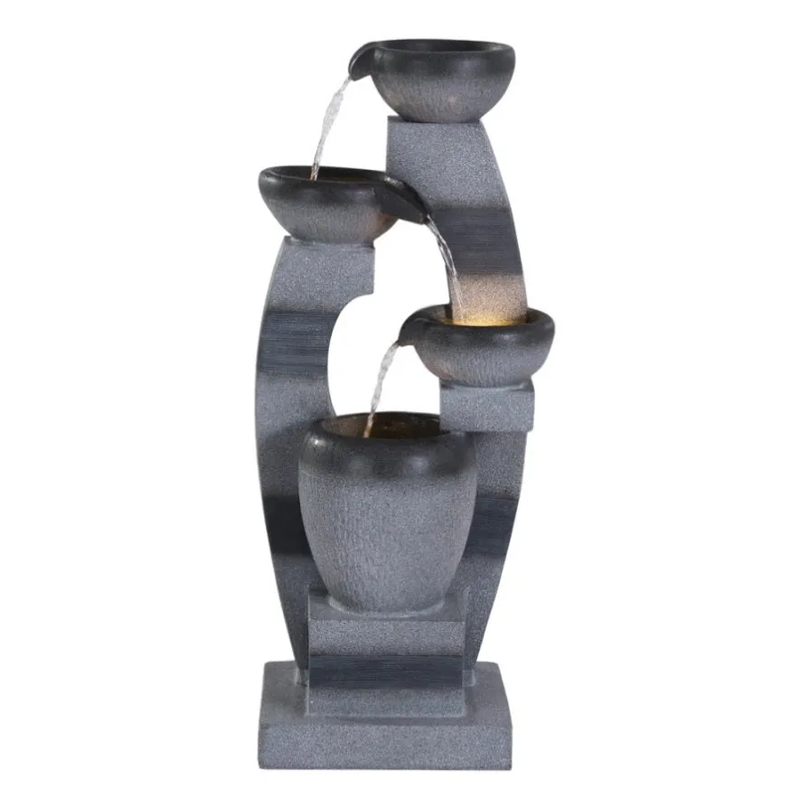 Gardeon Solar Fountain Water Feature Outdoor Fountain Indoor 3-Tier Bowl Cascading Grey FOUNT-MUSHROOM-4LVL-GR