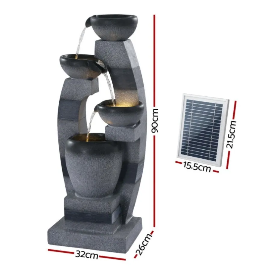 Gardeon Solar Fountain Water Feature Outdoor Fountain Indoor 3-Tier Bowl Cascading Grey FOUNT-MUSHROOM-4LVL-GR