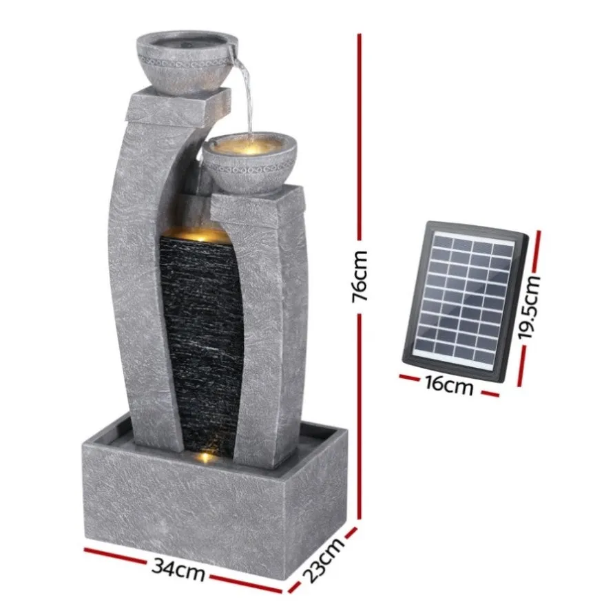 Gardeon Solar Fountain Water Feature Outdoor Fountain Indoor 3-Tier Cascading Grey FOUNT-B-MUSHROOM-2LVL-GR