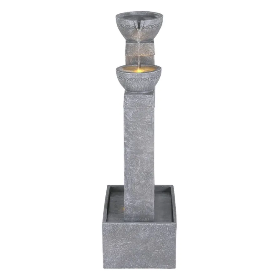 Gardeon Solar Fountain Water Feature Outdoor Fountain Indoor 3-Tier Cascading Grey FOUNT-B-MUSHROOM-2LVL-GR