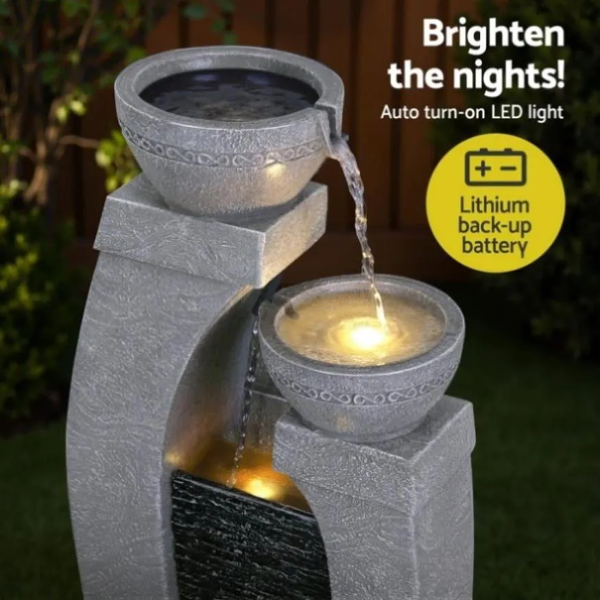 Gardeon Solar Fountain Water Feature Outdoor Fountain Indoor 3-Tier Cascading Grey FOUNT-B-MUSHROOM-2LVL-GR