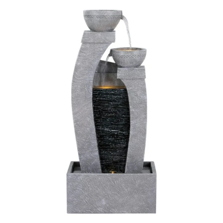 Gardeon Solar Fountain Water Feature Outdoor Fountain Indoor 3-Tier Cascading Grey FOUNT-B-MUSHROOM-2LVL-GR