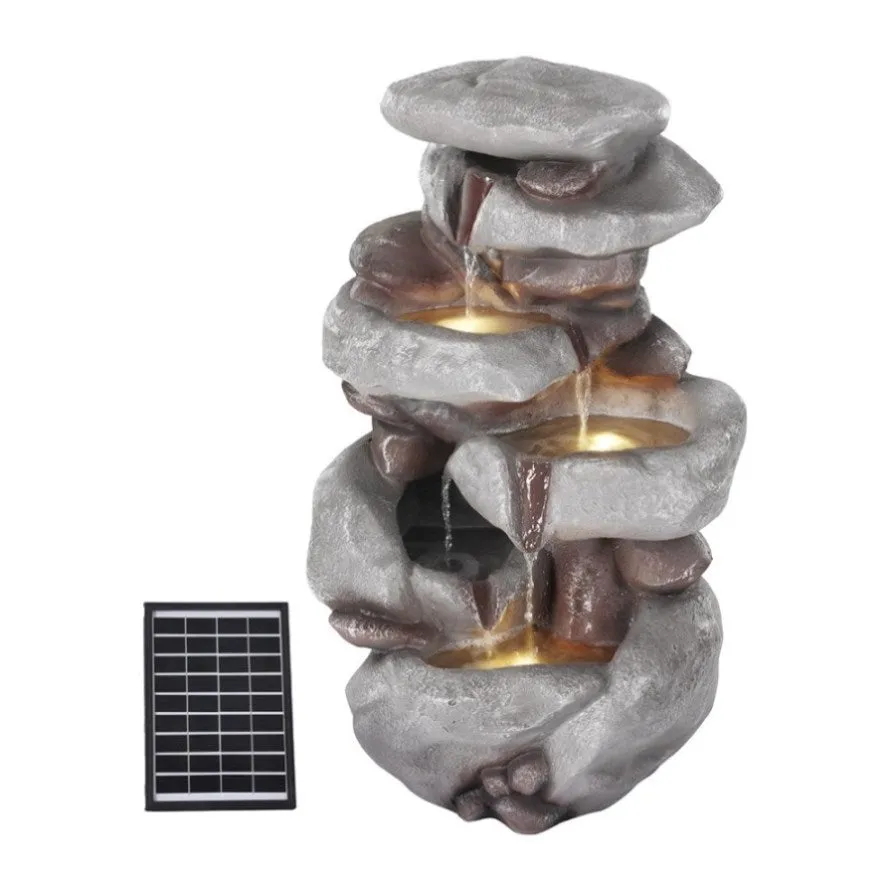Gardeon Solar Fountain Water Feature Outdoor Indoor 4-Tier Brown FOUNT-B-ROCK-4LVL-90-BR dried flowers  