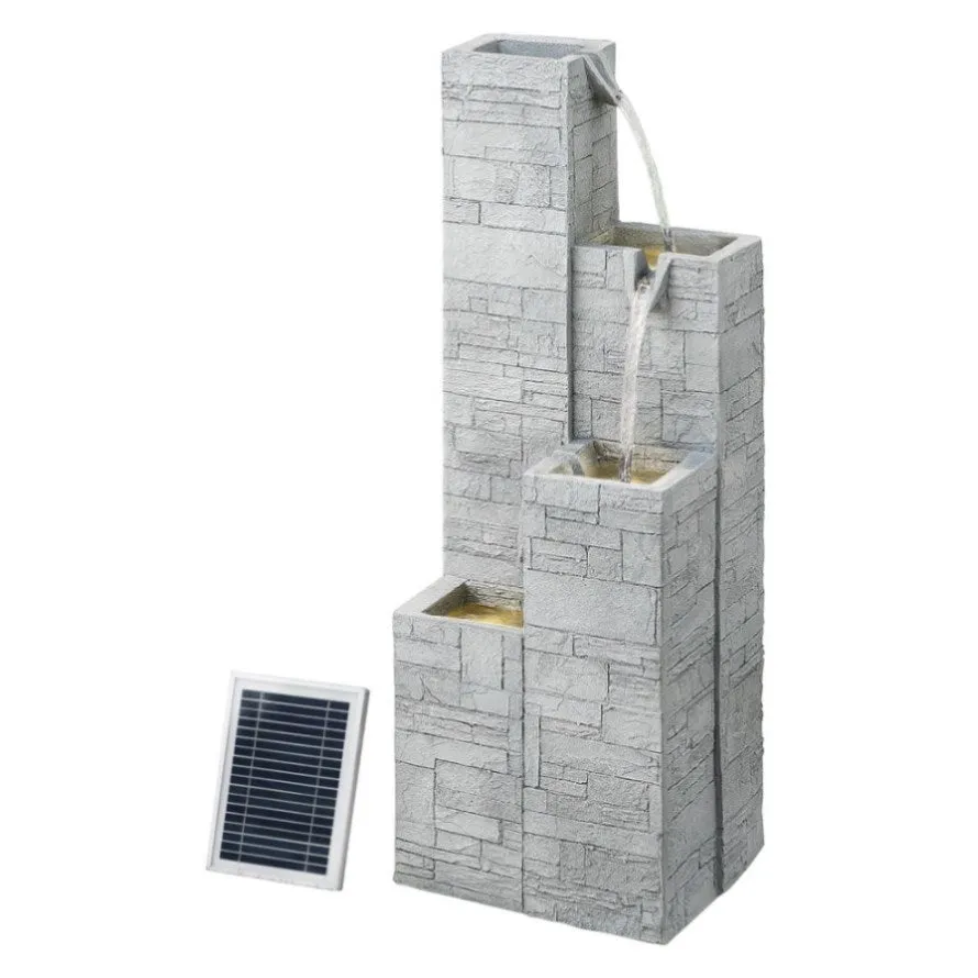 Gardeon Solar Fountain Water Feature Outdoor Indoor 4-Tier Square Cascading Beige FOUNT-SQUARE-4LVL-BG dried flowers  