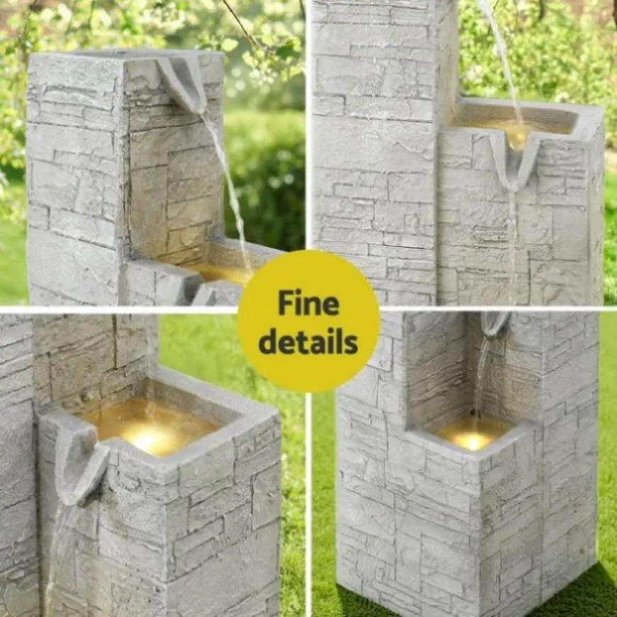 Gardeon Solar Fountain Water Feature Outdoor Indoor 4-Tier Square Cascading Beige FOUNT-SQUARE-4LVL-BG